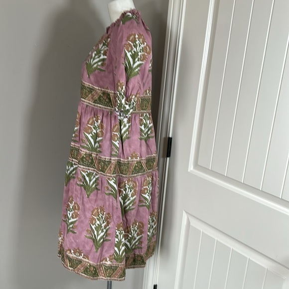 Victoria Dunn Oren Dress Pink Green Floral Block Print Ruffled V Neck Sz S NEW - Picture 6 of 9